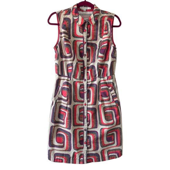 Boden Geometric Pattern Sleeveless Button Down Dress Women’s Size 8R - Picture 1 of 9